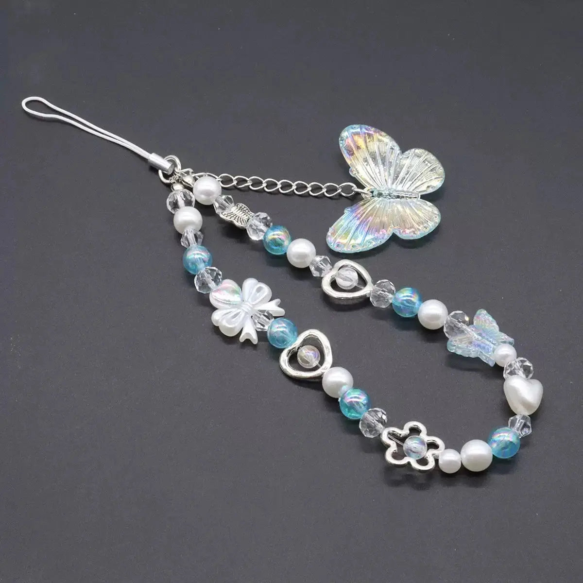 Butterfly Beaded Phone Charm Strap Aesthetic Crystal Phone Wrist Strap