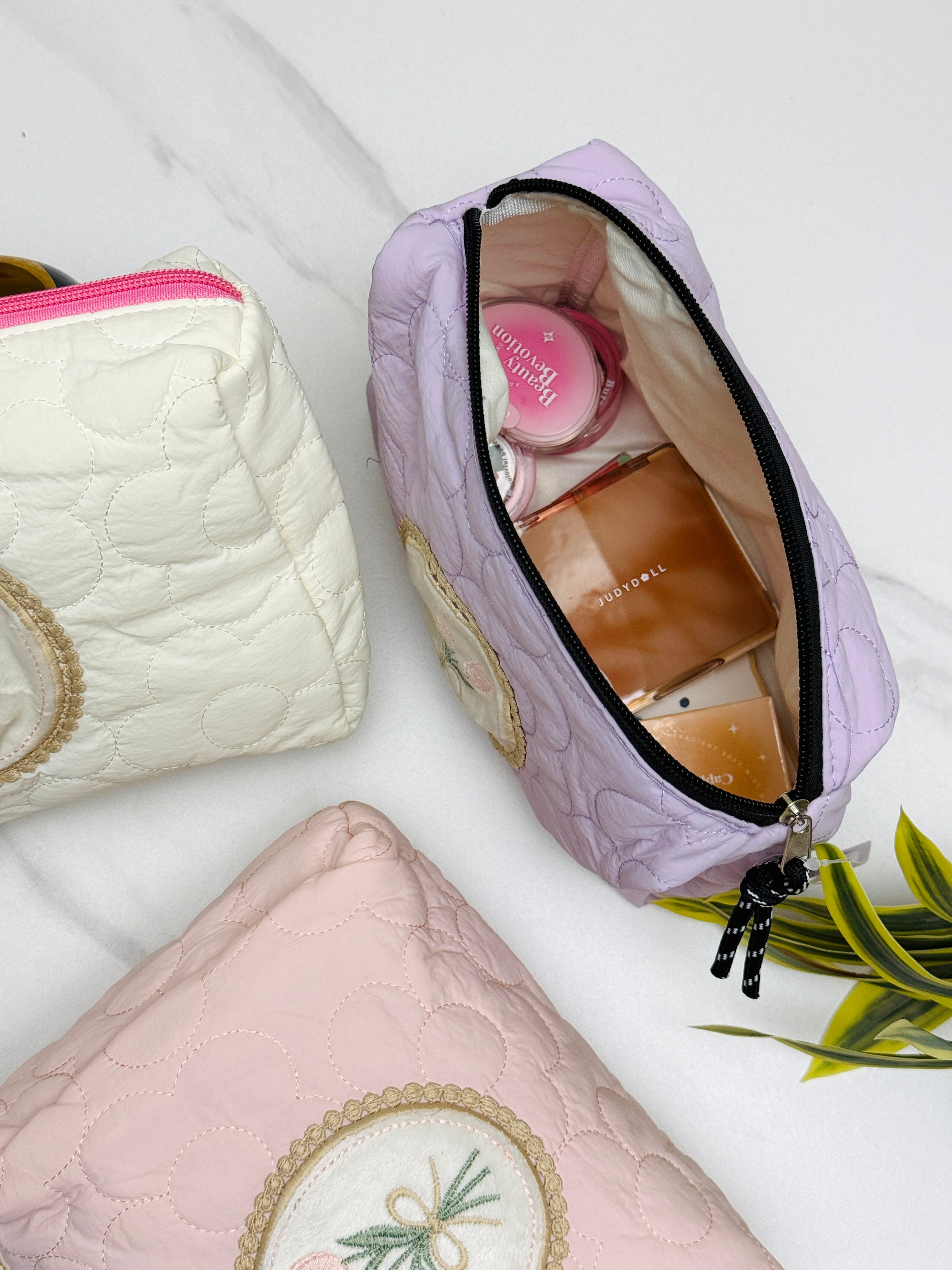 Floral Quilted Cosmetic & Travel Pouch Set