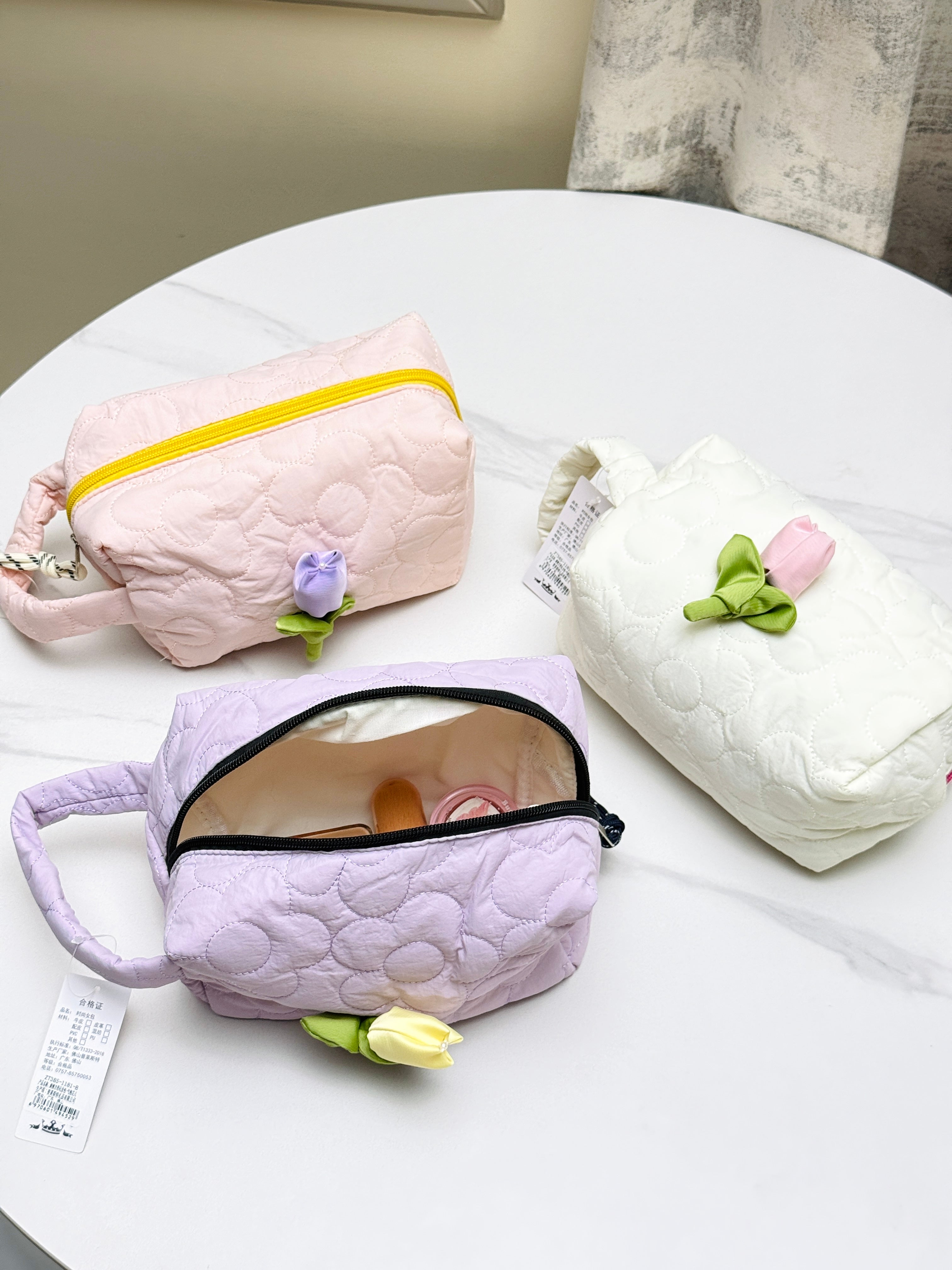 Floral Quilted Cosmetic & Travel Pouch Set