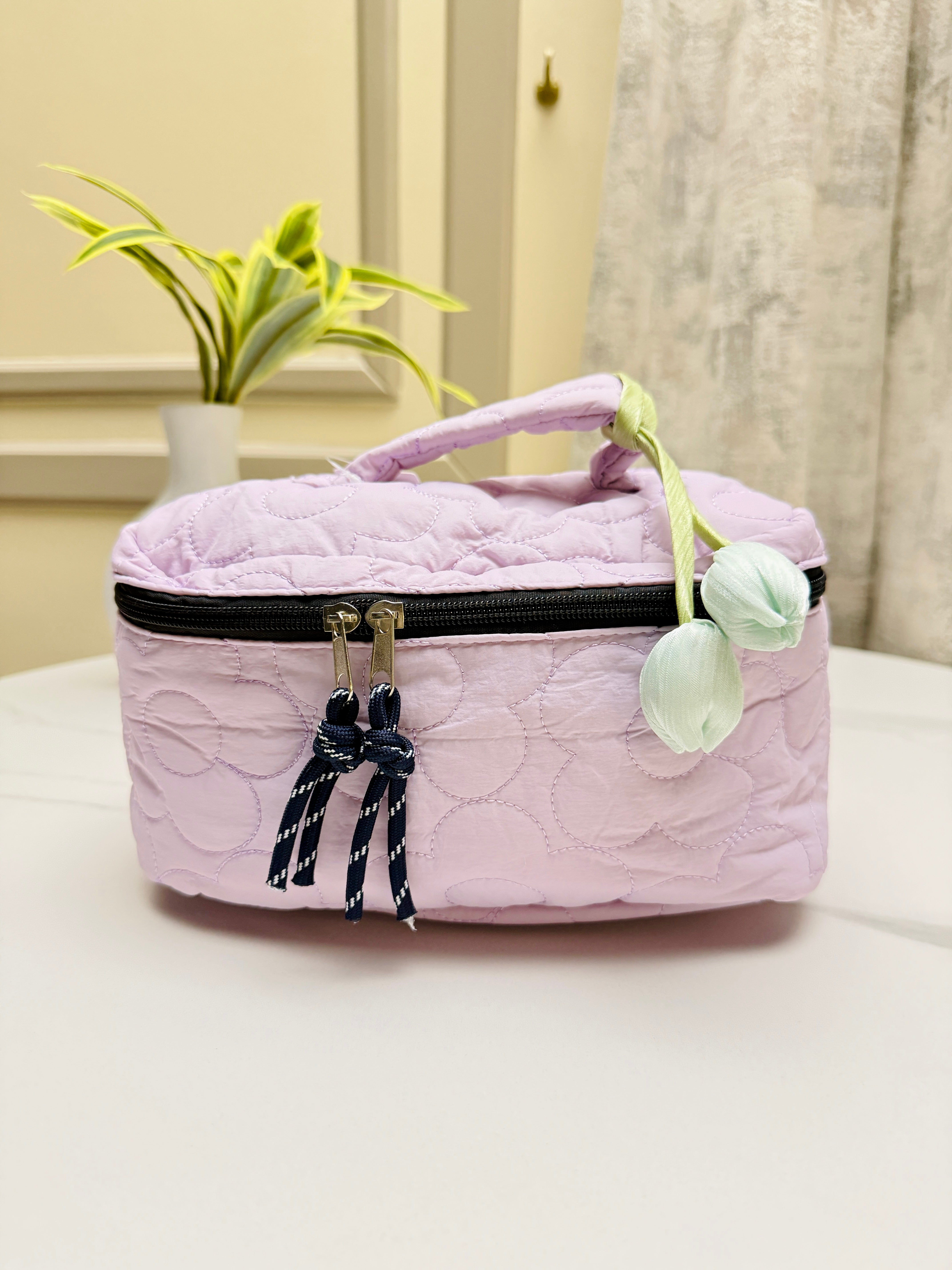 Floral Quilted Cosmetic & Travel Pouch Set