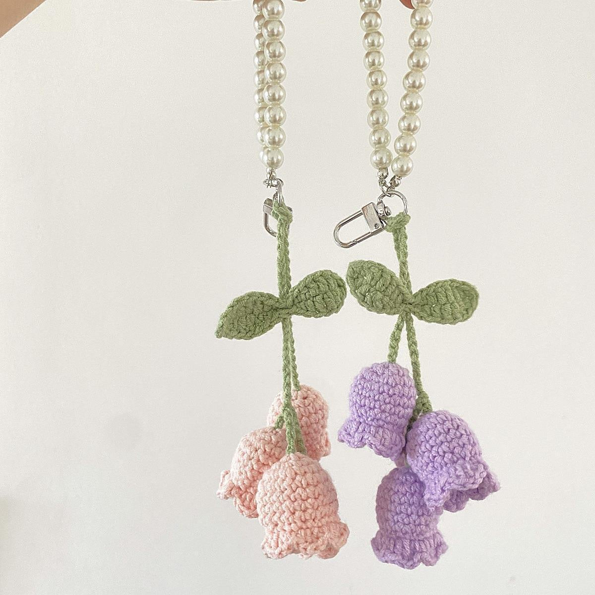 Crochet Flower Keychain Cute Handmade Tulip Bag Charm
