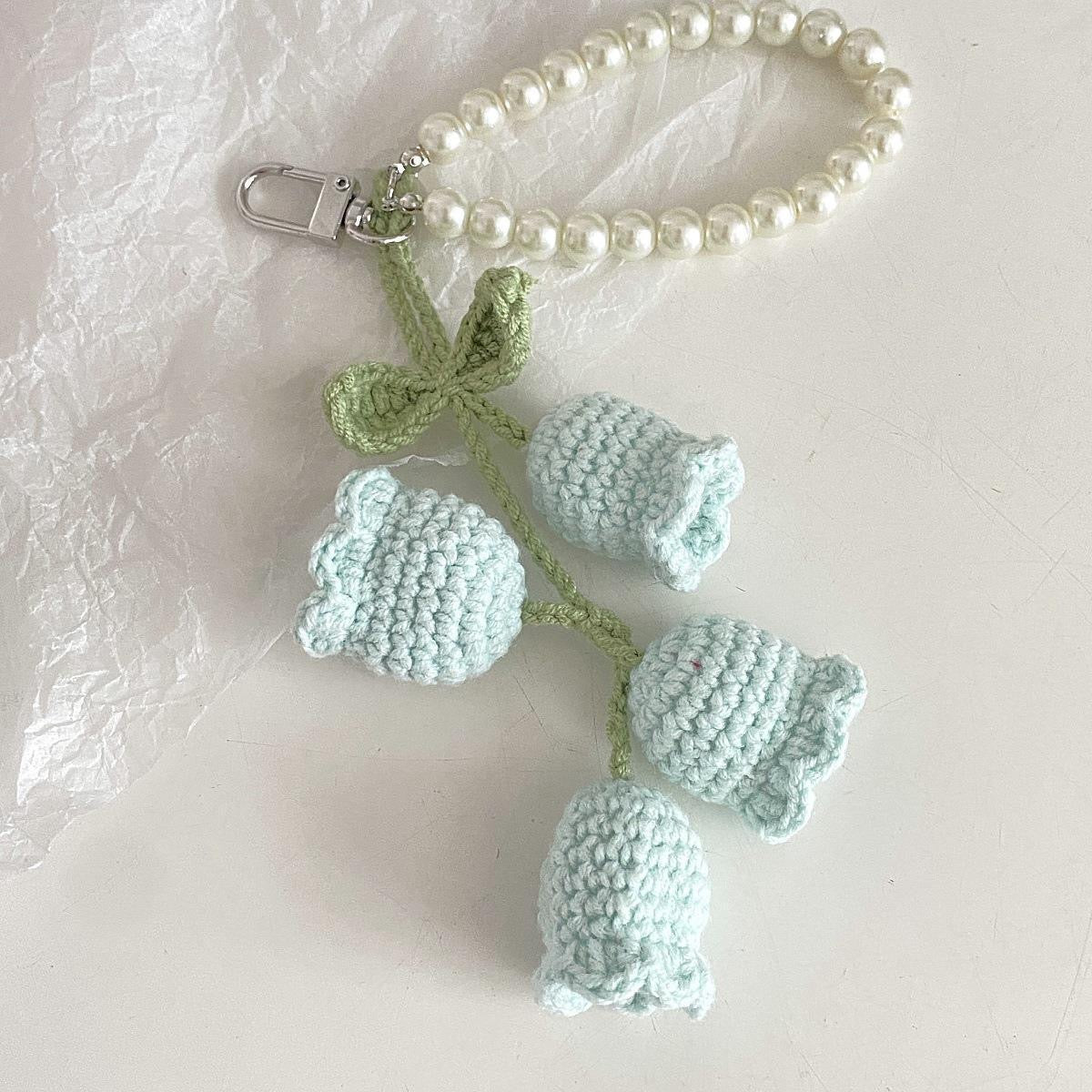 Crochet Flower Keychain Cute Handmade Tulip Bag Charm