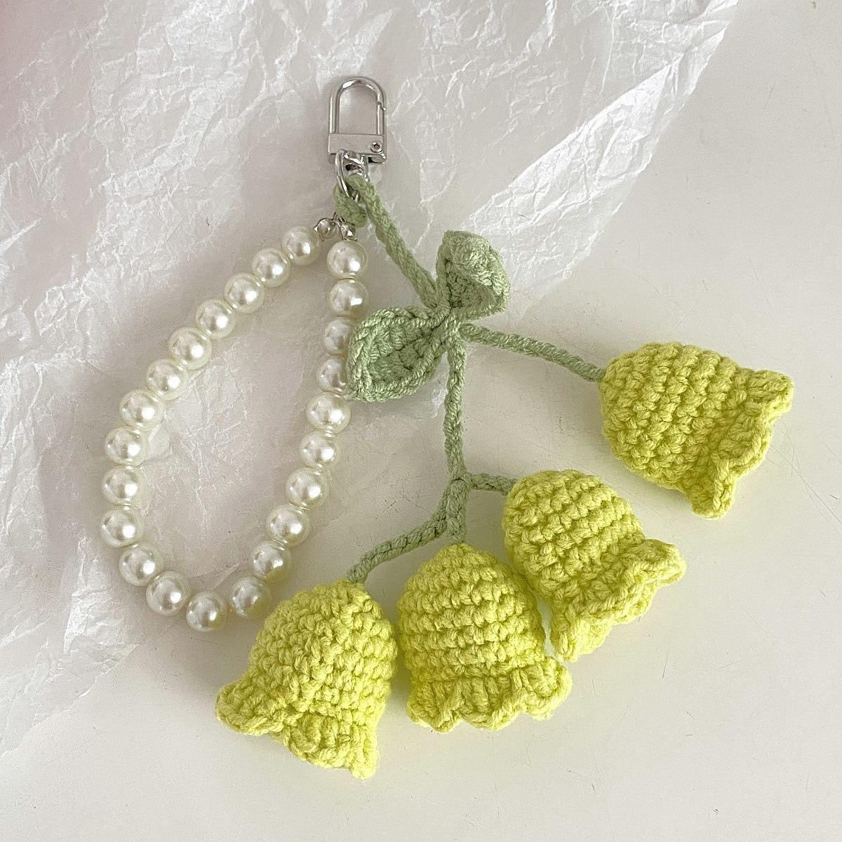 Crochet Flower Keychain Cute Handmade Tulip Bag Charm