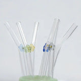 Cute Flower Glass Straw Reusable Transparent Drinking Straw