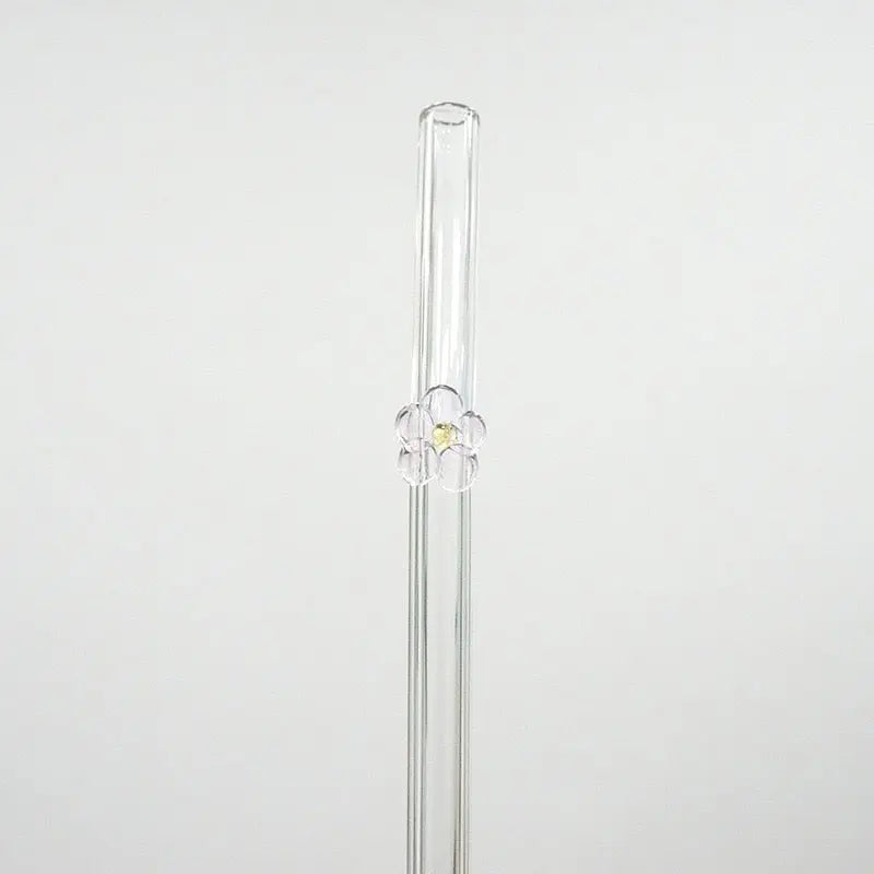 Cute Flower Glass Straw Reusable Transparent Drinking Straw