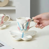 Vintage Butterfly Ceramic Coffee Cup & Saucer Set Elegant Floral Mug