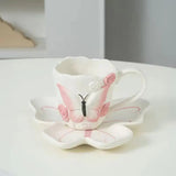 Vintage Butterfly Ceramic Coffee Cup & Saucer Set Elegant Floral Mug