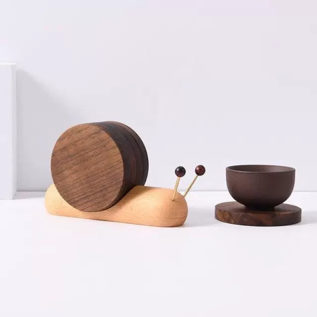 Wooden Snail Coasters Set Creative Table Drink Coasters