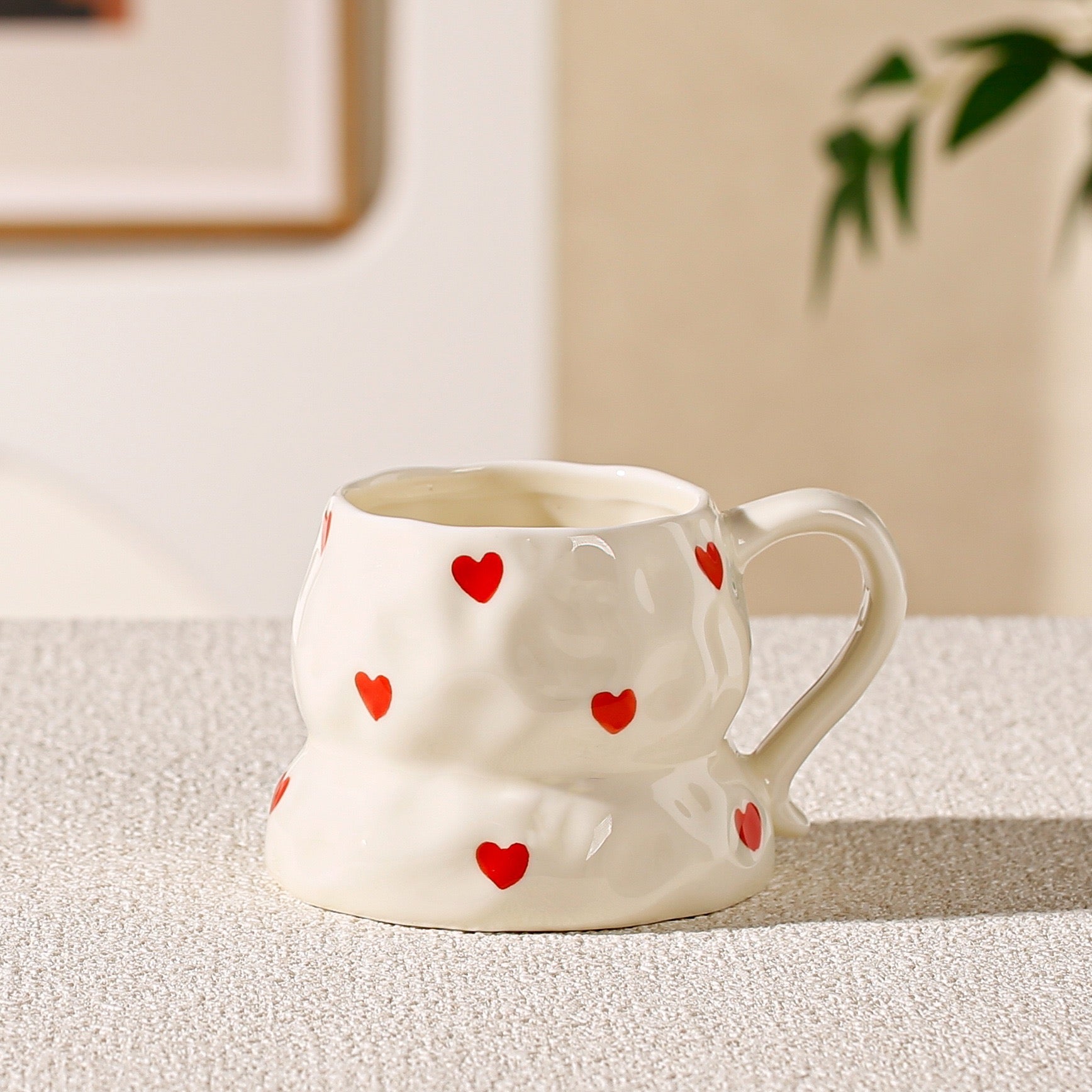 Cute Aesthetic Ceramic Mug Floral, Heart & Cherry Design Coffee Cup
