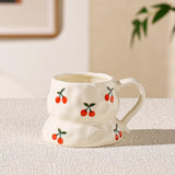 Cute Aesthetic Ceramic Mug Floral, Heart & Cherry Design Coffee Cup