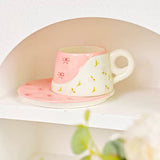 Cute Ceramic Cup & Saucer Set Aesthetic Coffee Mug with Plate