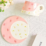 Cute Ceramic Cup & Saucer Set Aesthetic Coffee Mug with Plate