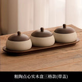 Minimalist Ceramic Snack Bowl Set 3 Section Wooden Serving Tray