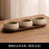 Minimalist Ceramic Snack Bowl Set 3 Section Wooden Serving Tray