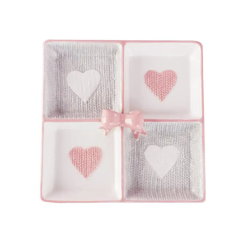 Cute Heart Snack Tray 4 Compartment Aesthetic Serving Plate