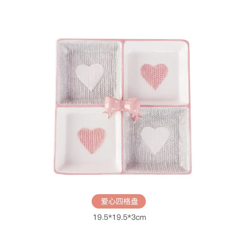 Cute Heart Snack Tray 4 Compartment Aesthetic Serving Plate