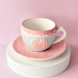 Cozy Knit Style Ceramic Cup & Saucer Cute Heart Coffee Se