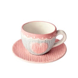 Cozy Knit Style Ceramic Cup & Saucer Cute Heart Coffee Se