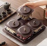 Luxury Snack Storage Tray Set4 Compartment Airtight Containers with Wooden Lid