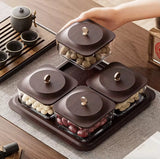 Luxury Snack Storage Tray Set 4 Compartment Airtight Containers with Wooden Lid