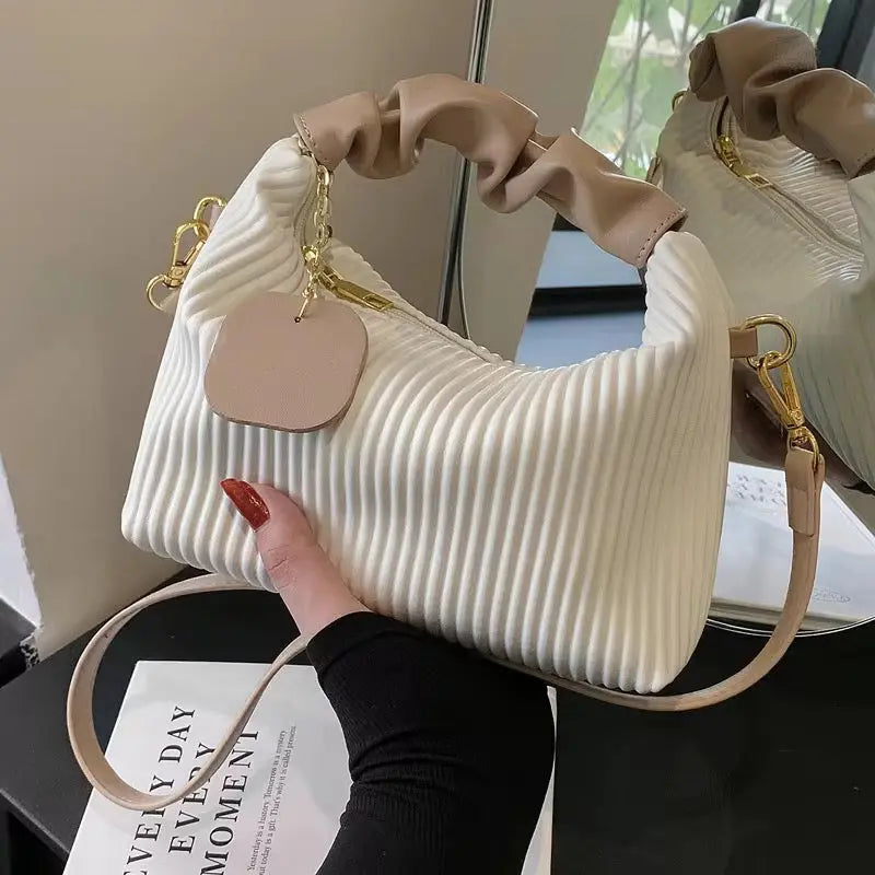 Luxury Pleated Shoulder Bag Elegant Textured Handbag with Strap