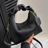 Luxury Pleated Shoulder Bag Elegant Textured Handbag with Strap