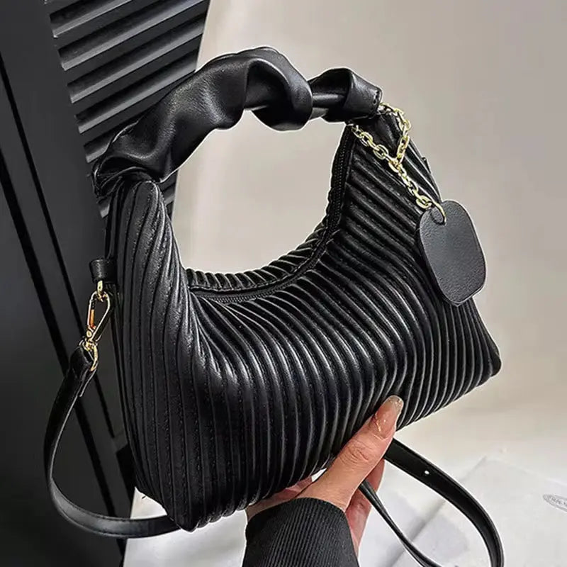 Luxury Pleated Shoulder Bag Elegant Textured Handbag with Strap