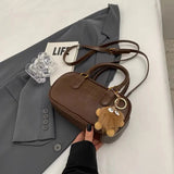 Vintage Mini Boston Bag Cute Shoulder Handbag with Plush Charm