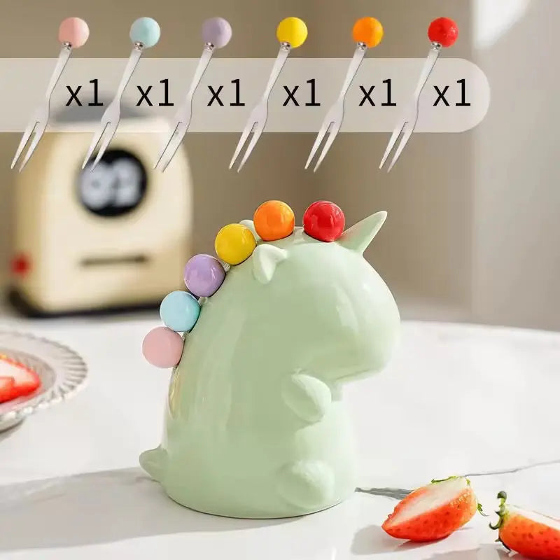 Cute Snack Pick Holder Cartoon Toothpick Dispenser with Fruit Forks