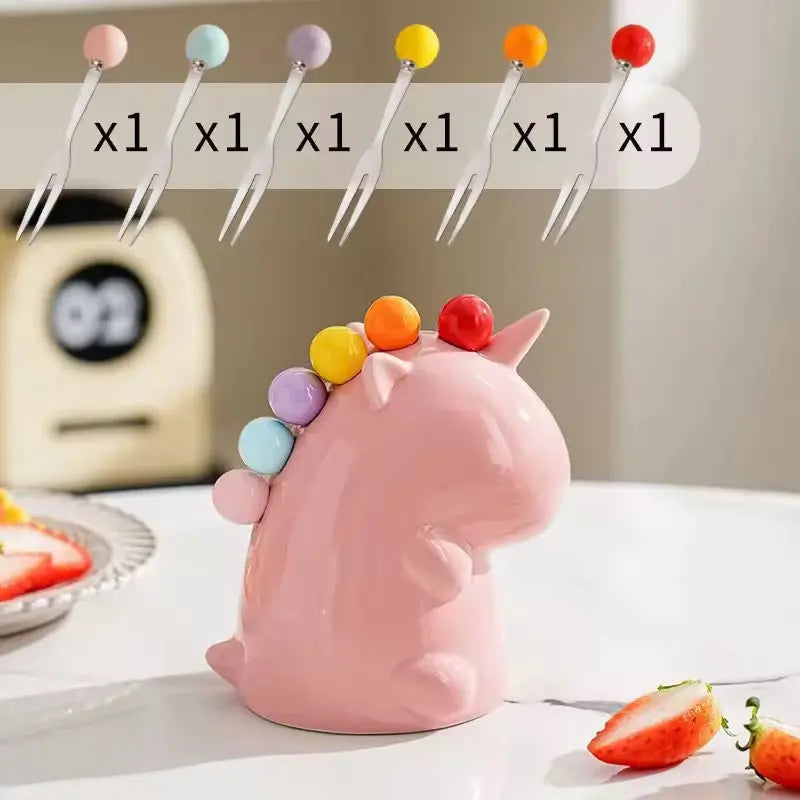 Cute Snack Pick Holder Cartoon Toothpick Dispenser with Fruit Forks