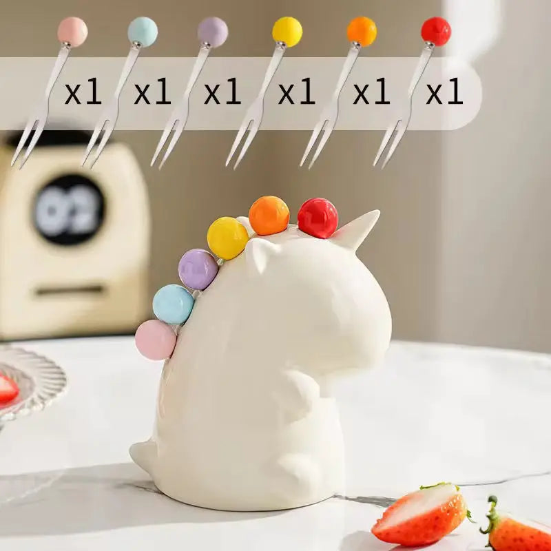 Cute Snack Pick Holder Cartoon Toothpick Dispenser with Fruit Forks