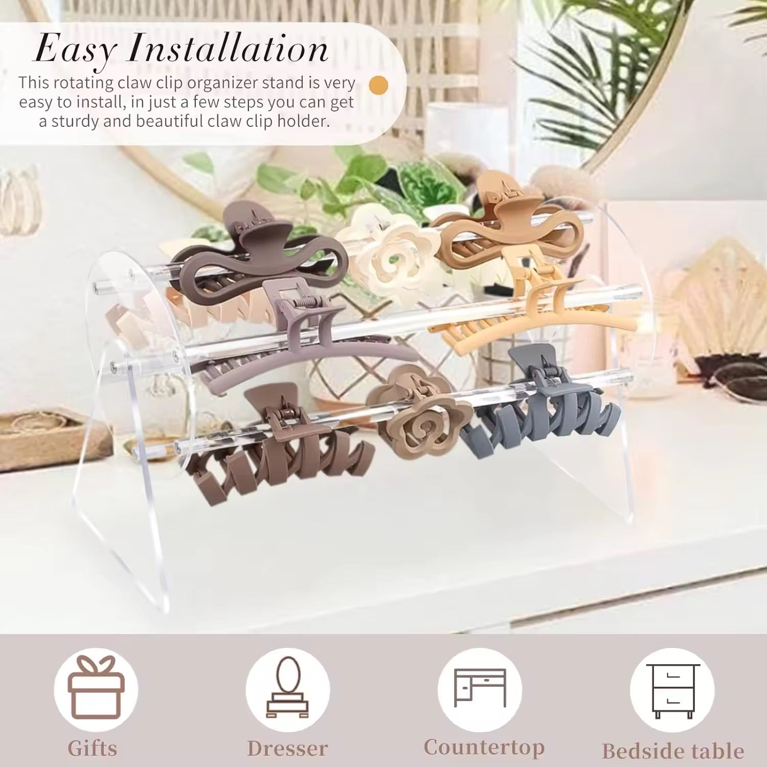 360° Rotating Hair Clip Organizer Multi-Layer Claw Clip Storage Stand