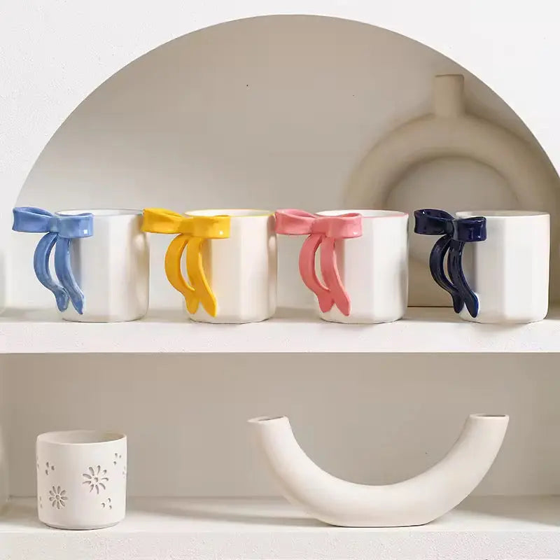 Cute Bow Handle Ceramic Mug Aesthetic Coffee Cup (340ml)