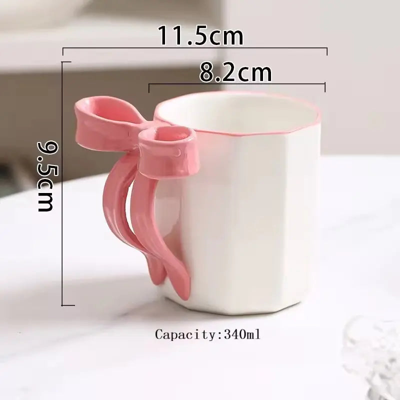 Cute Bow Handle Ceramic Mug Aesthetic Coffee Cup (340ml)