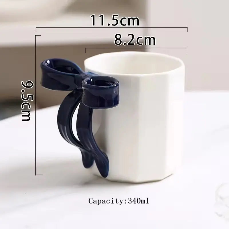 Cute Bow Handle Ceramic Mug Aesthetic Coffee Cup (340ml)