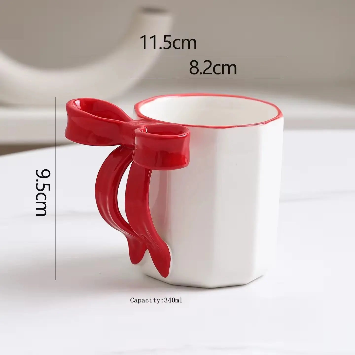 Cute Bow Handle Ceramic Mug Aesthetic Coffee Cup (340ml)