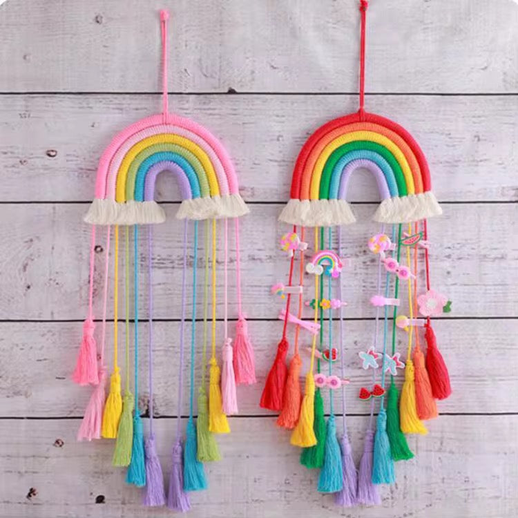 Handmade Rainbow Rope Hair Clip Holder & Wall Hanging
