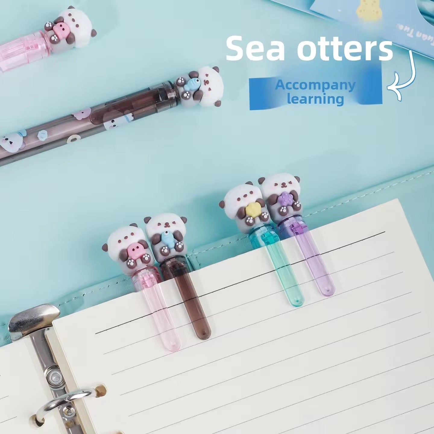 Cute Sea Otter Twin Gel Pen Set 0.5mm Black Ink Kawaii Stationery (2-Pack)