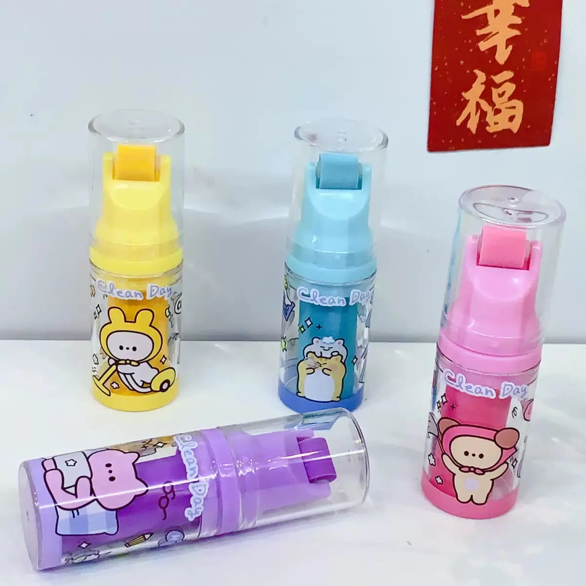 Cute Mini Roller Eraser Cartoon Push-Up Eraser for School & Office