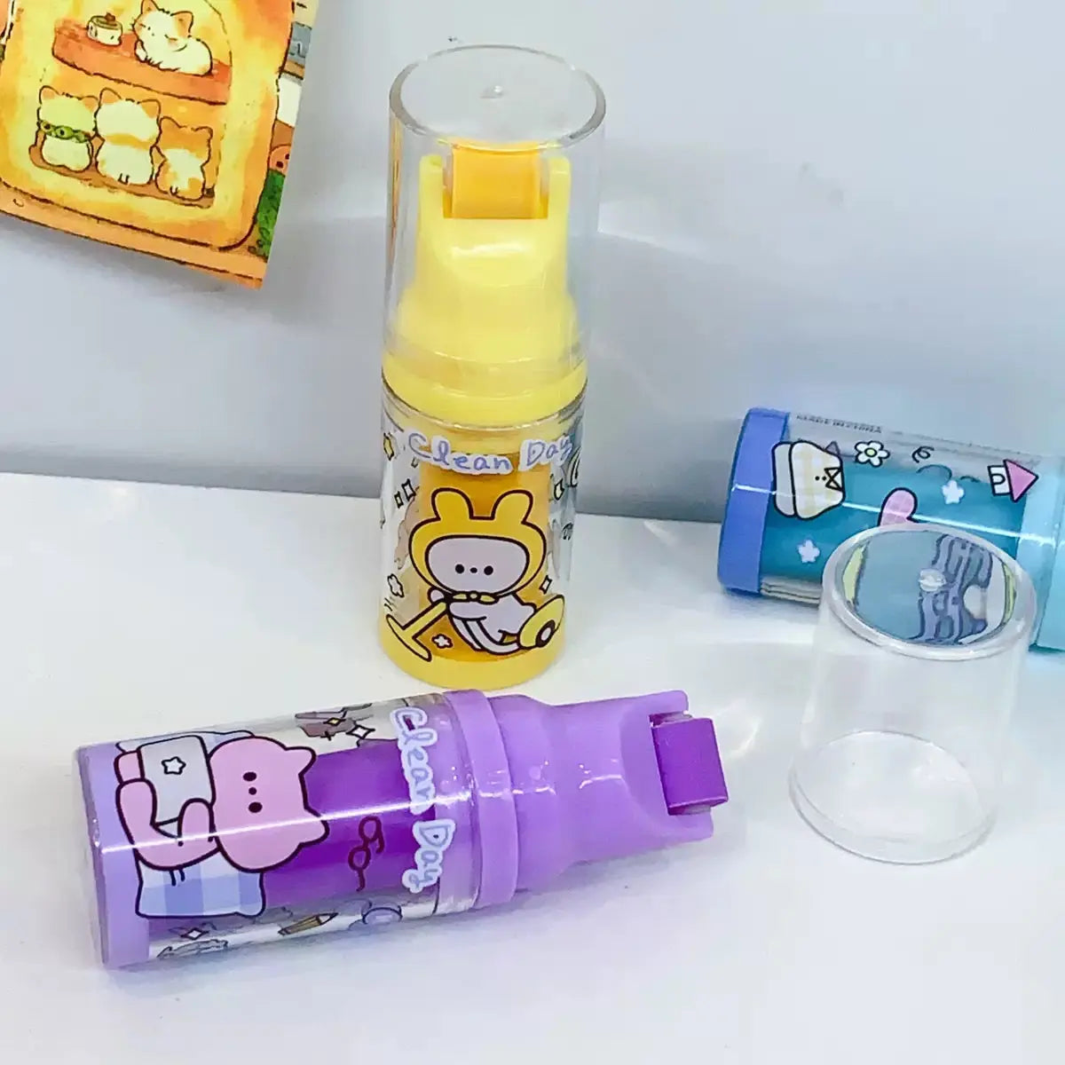 Cute Mini Roller Eraser Cartoon Push-Up Eraser for School & Office