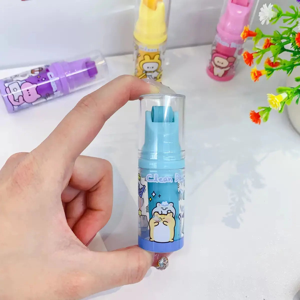 Cute Mini Roller Eraser Cartoon Push-Up Eraser for School & Office