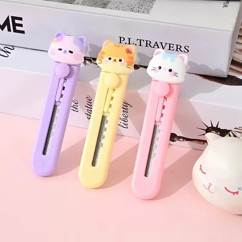 Cute Kawaii Cat Mini Utility Cutter Knife Retractable Box Cutter for Crafts, School & Office
