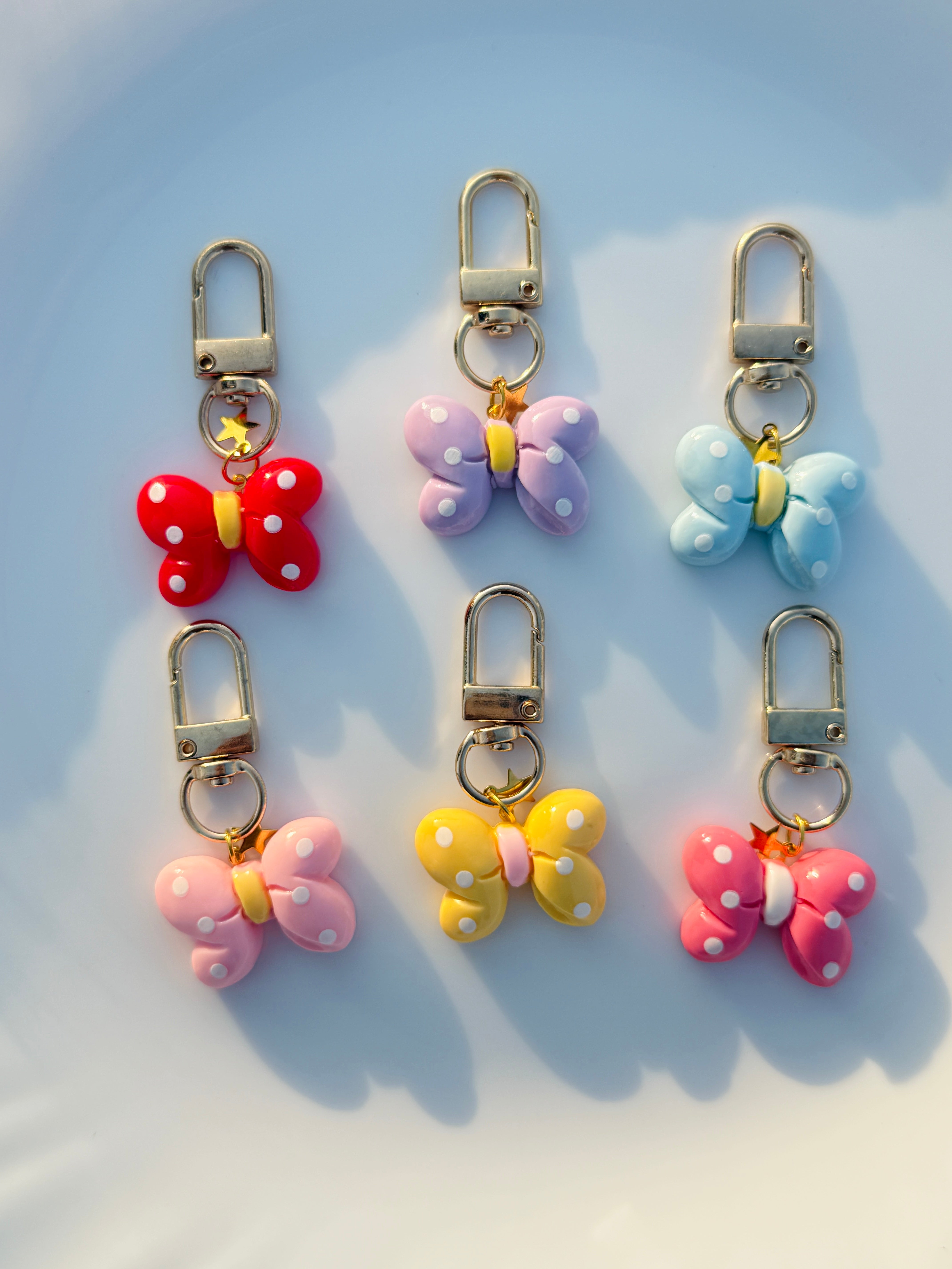 Polka Dot Butterfly Keychain Cute Pastel Bag Charm