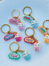 Bubble Tea Phrase Keychain Cute Boba Cup Charm with Pastel Quote Tag