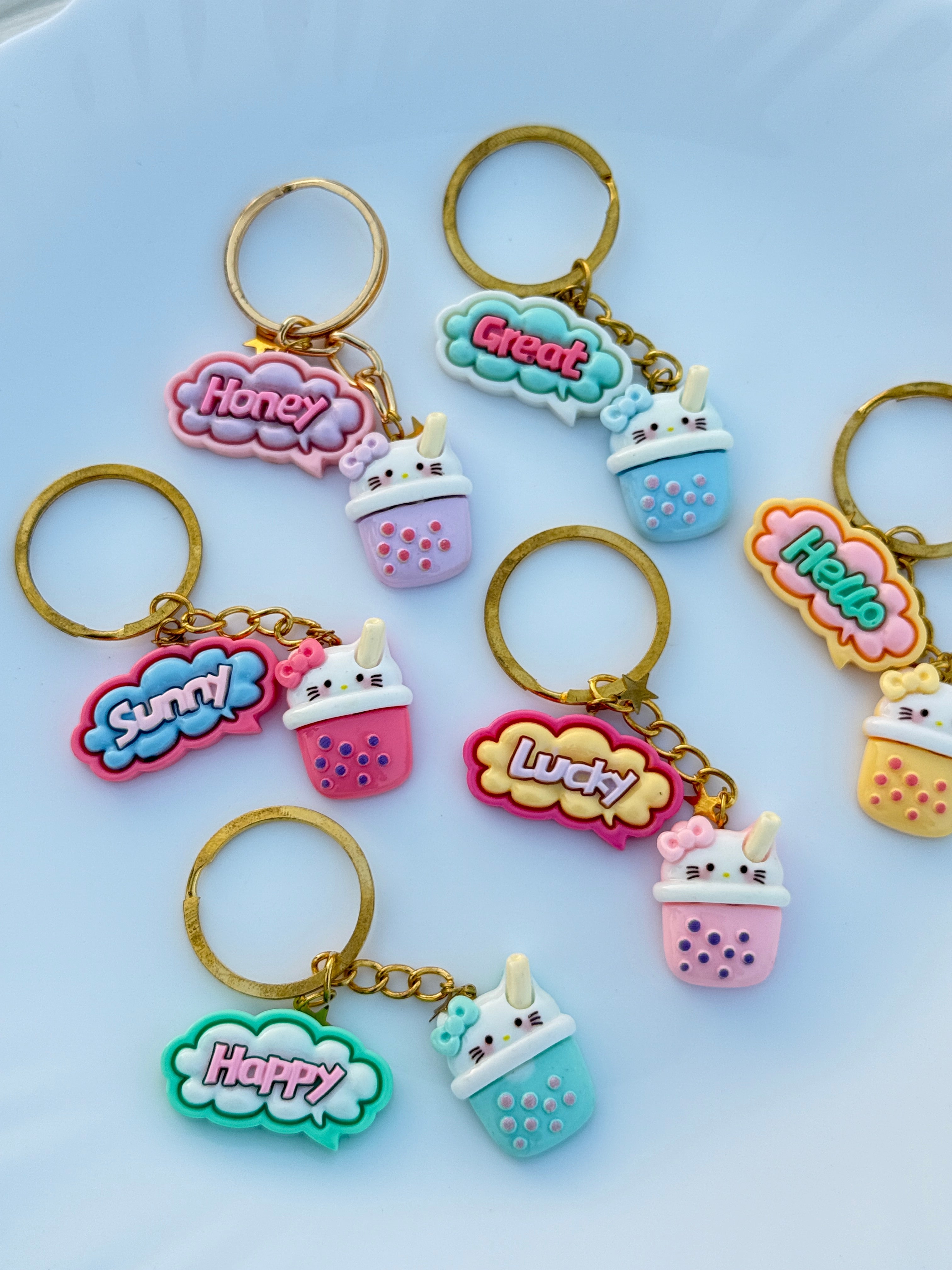 Bubble Tea Phrase Keychain Cute Boba Cup Charm with Pastel Quote Tag