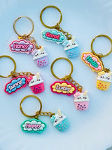 Bubble Tea Phrase Keychain Cute Boba Cup Charm with Pastel Quote Tag