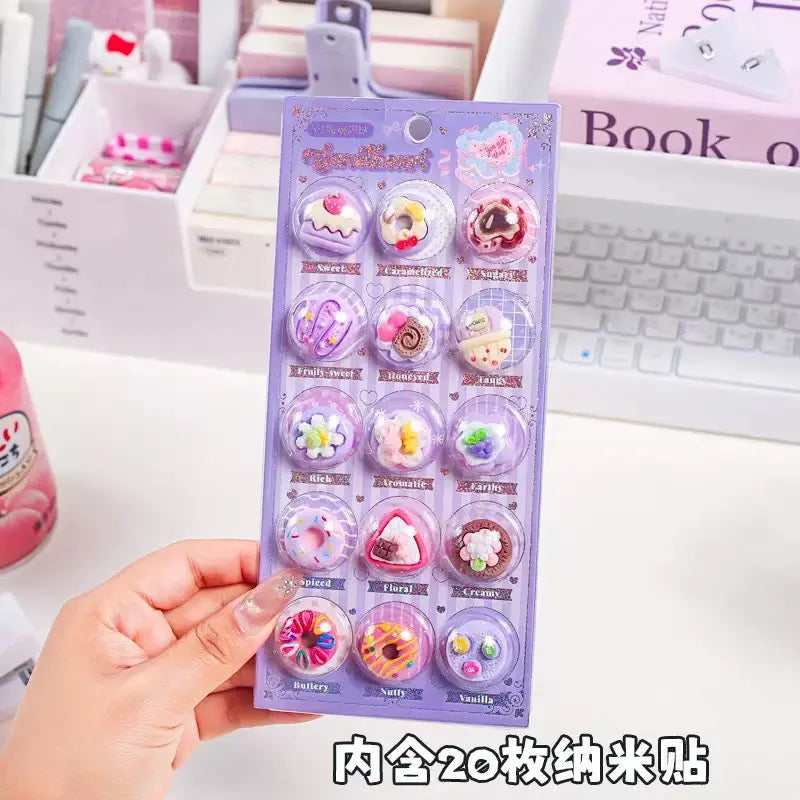 Kawaii 3D Dessert Puffy Sticker Set 20 Cute Bubble Stickers for Journals & Crafts