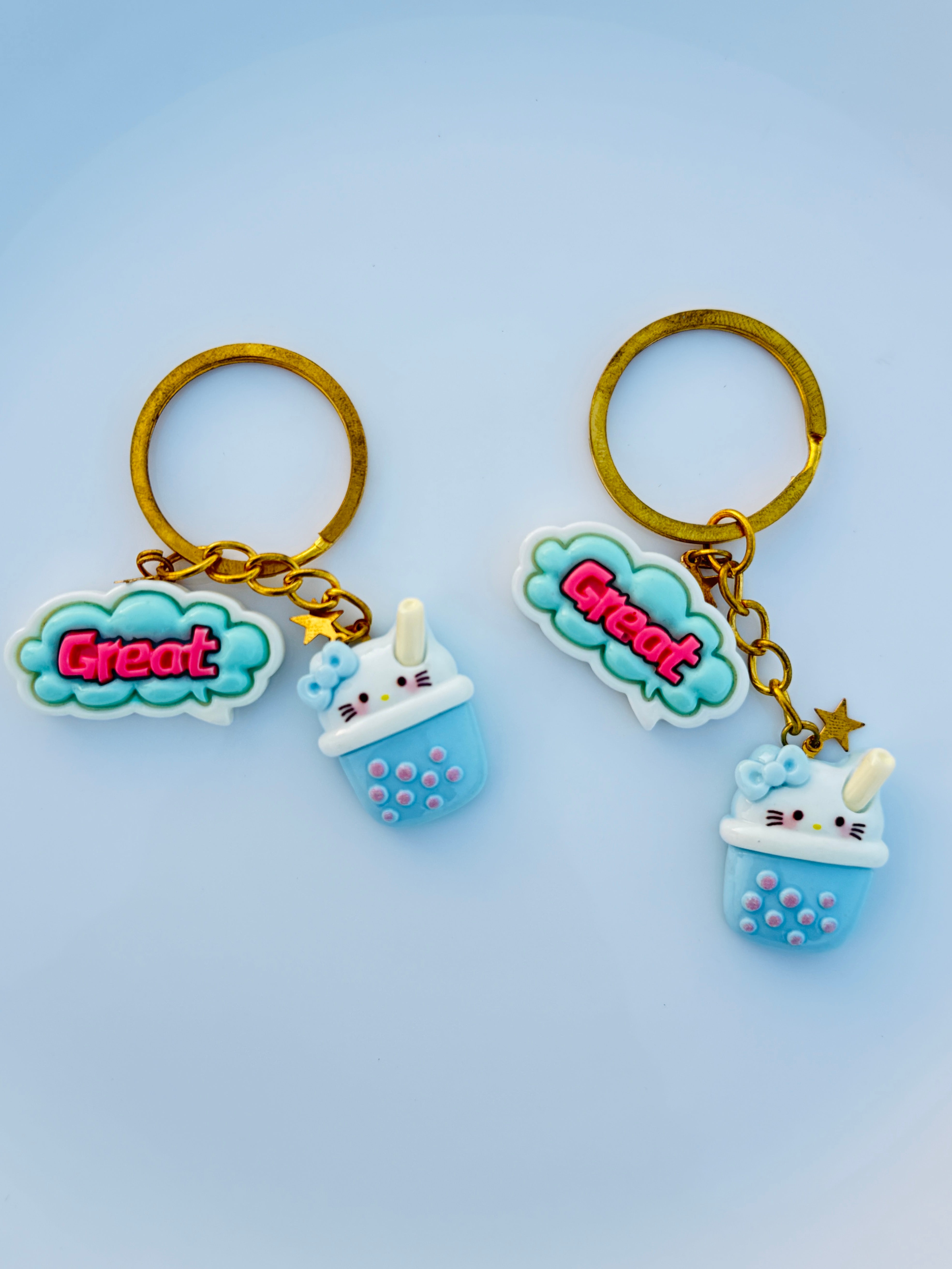 Bubble Tea Phrase Keychain Cute Boba Cup Charm with Pastel Quote Tag