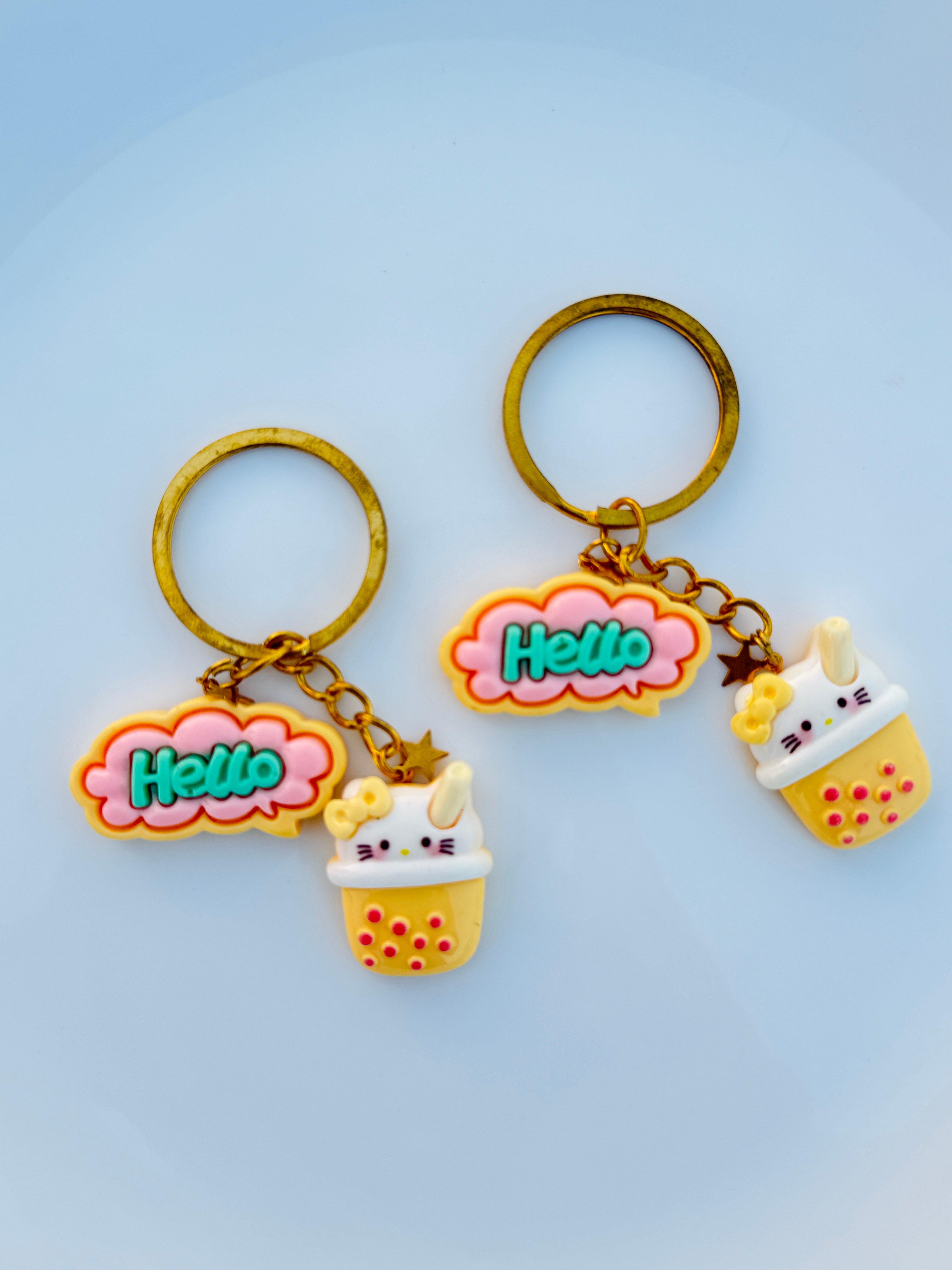 Bubble Tea Phrase Keychain Cute Boba Cup Charm with Pastel Quote Tag