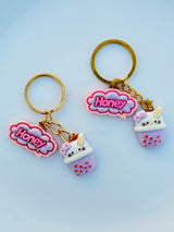 Bubble Tea Phrase Keychain Cute Boba Cup Charm with Pastel Quote Tag